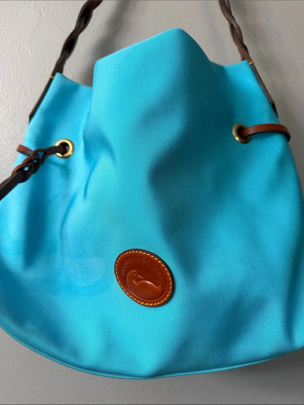 Dooney & Bourke Turquoise Canvas Hobo with Brown Leather Trim